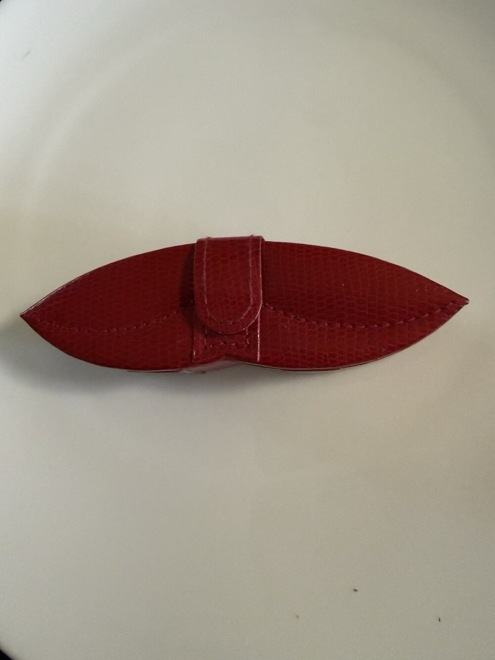Vintage Red Snakeskin Embossed Lip Shaped with Built-in Mirror Lipstick Case